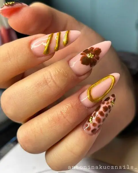 brown and gold nails