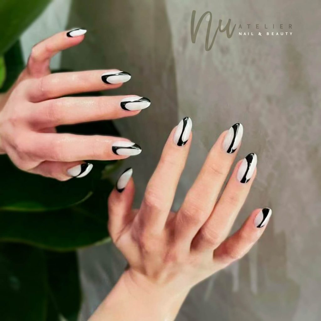 coffin black and white nail designs