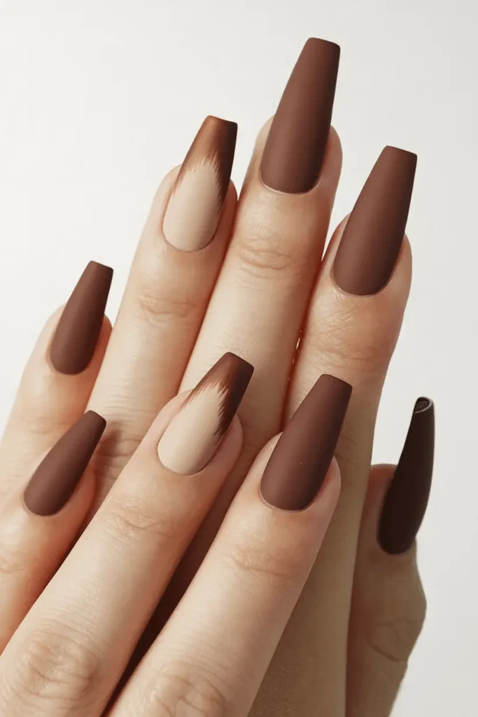 matte brown nail designs