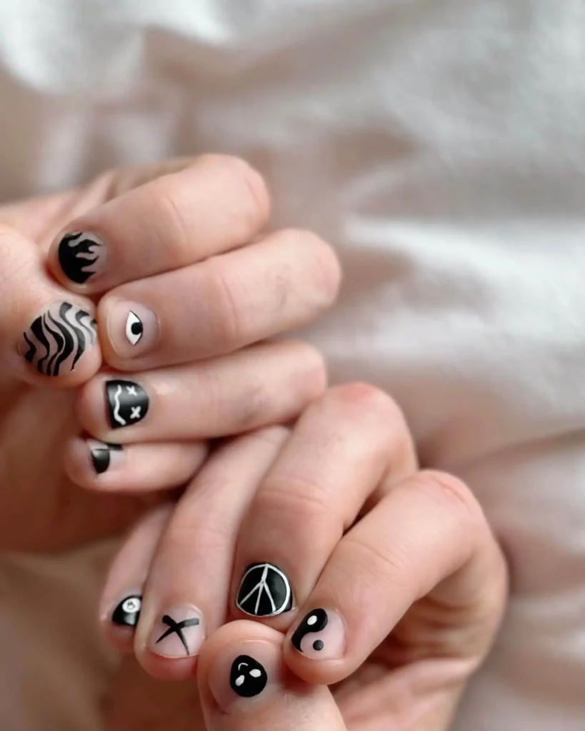 black and white short nails